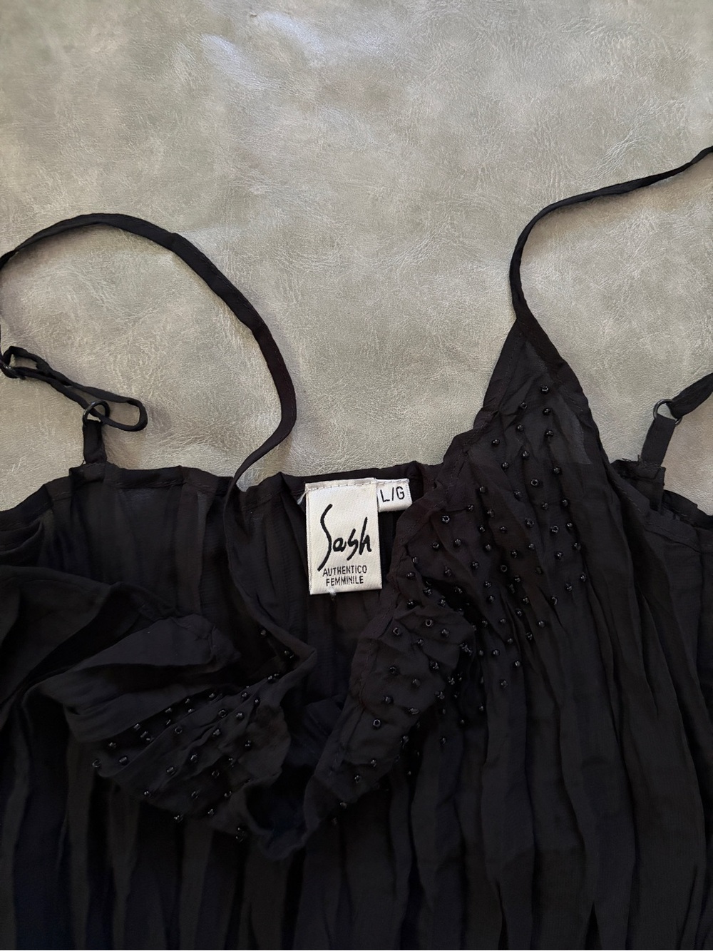 Y2K Black Sheer Beaded Micro Pleated Cami Fairy Grunge Whimsigoth - Picture 5 of 9